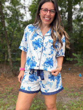 Blue Blossom Ruffle Pajama Set