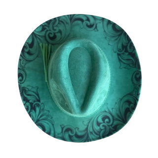 Vegan Suede Laser Etched Cowboy Shaped Brim | Emerald Green