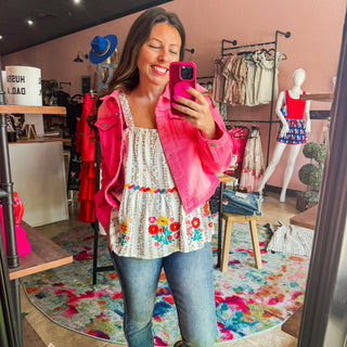 Pink Denim Fringe Jacket