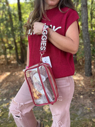 Maroon Clear PU Cross Body Camera Bag