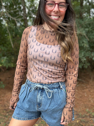 Black Horseshoe Mesh Top