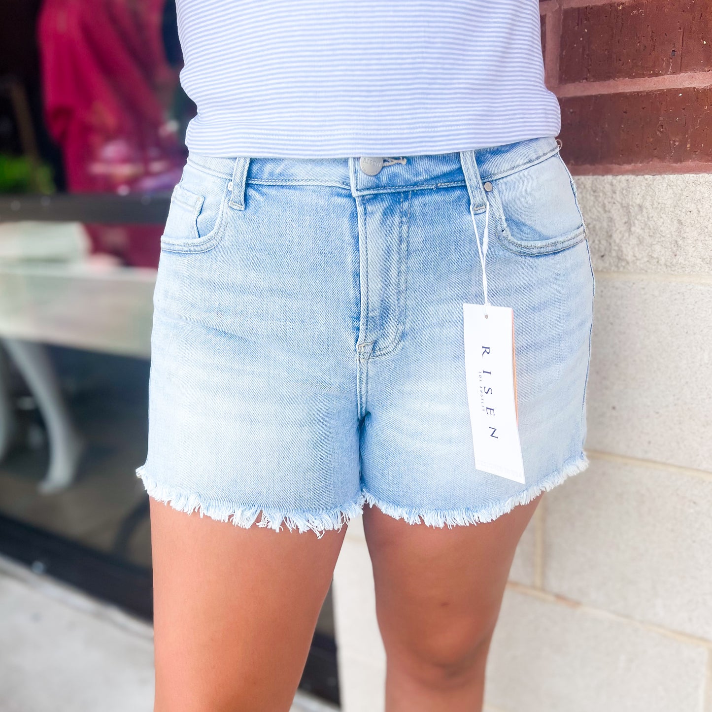 Risen Light Wash Denim Shorts