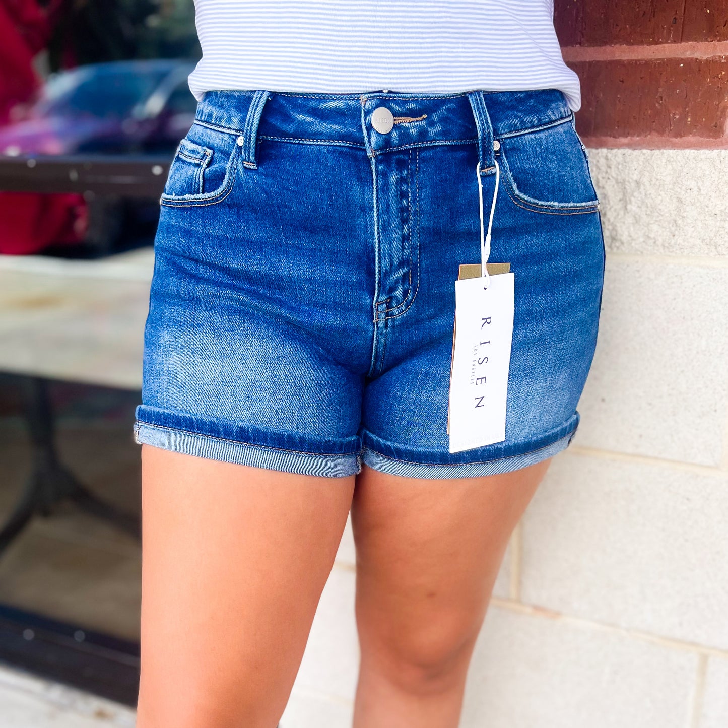 Risen Cuffed Denim Shorts