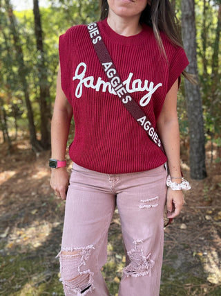 Maroon Clear Rectangle Stadium Concert Crossbody Bag