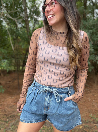 Black Horseshoe Mesh Top