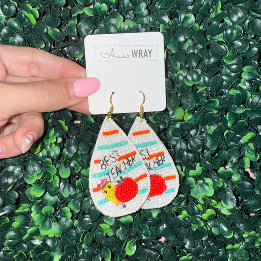 Best Teacher Beaded Earrings