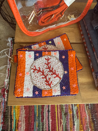 Home Run Beaded Baseball Coin Pouch