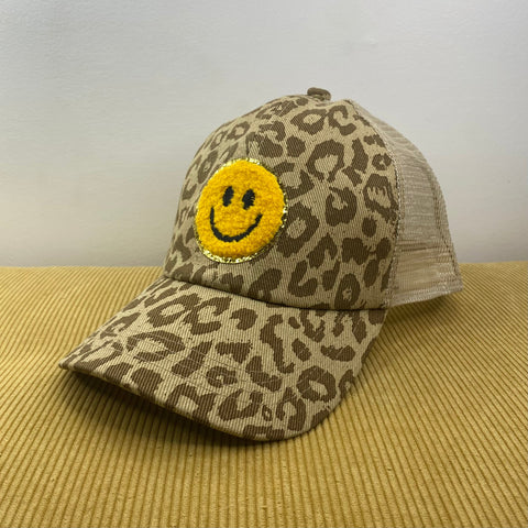 Hat - Smile, Distressed - Khaki Leopard