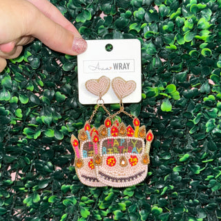Happy Birthday Pink Cake Beaded Earrings