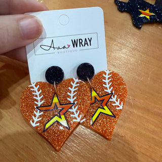 Baseball Love Glitter Heart Statement Earrings