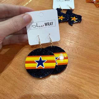 Retro Stripe Texas Star Statement Earrings