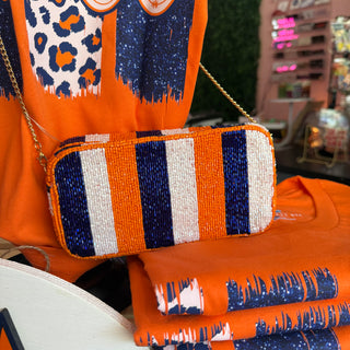 Orange & Navy Game Day Beaded Crossbody Bag