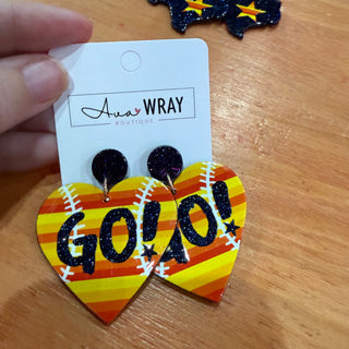 Retro Baseball Heart Game Day Earrings