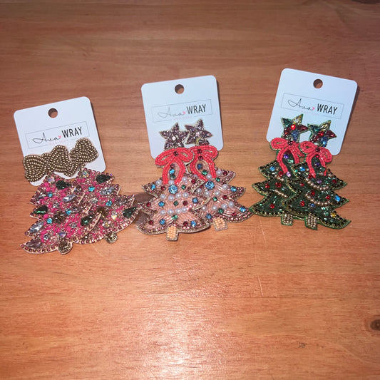 Christmas Tree Beaded Earrings