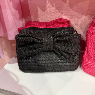 Woven Bow Clutch Bag – Straw Textured Zip Purse with Statement Bow (2 colors)