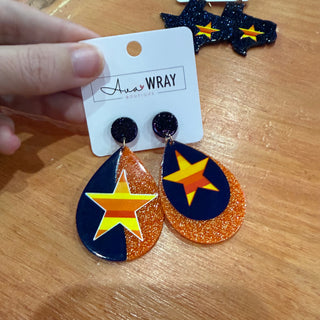 Texas Star Retro Stripe Teardrop Earrings