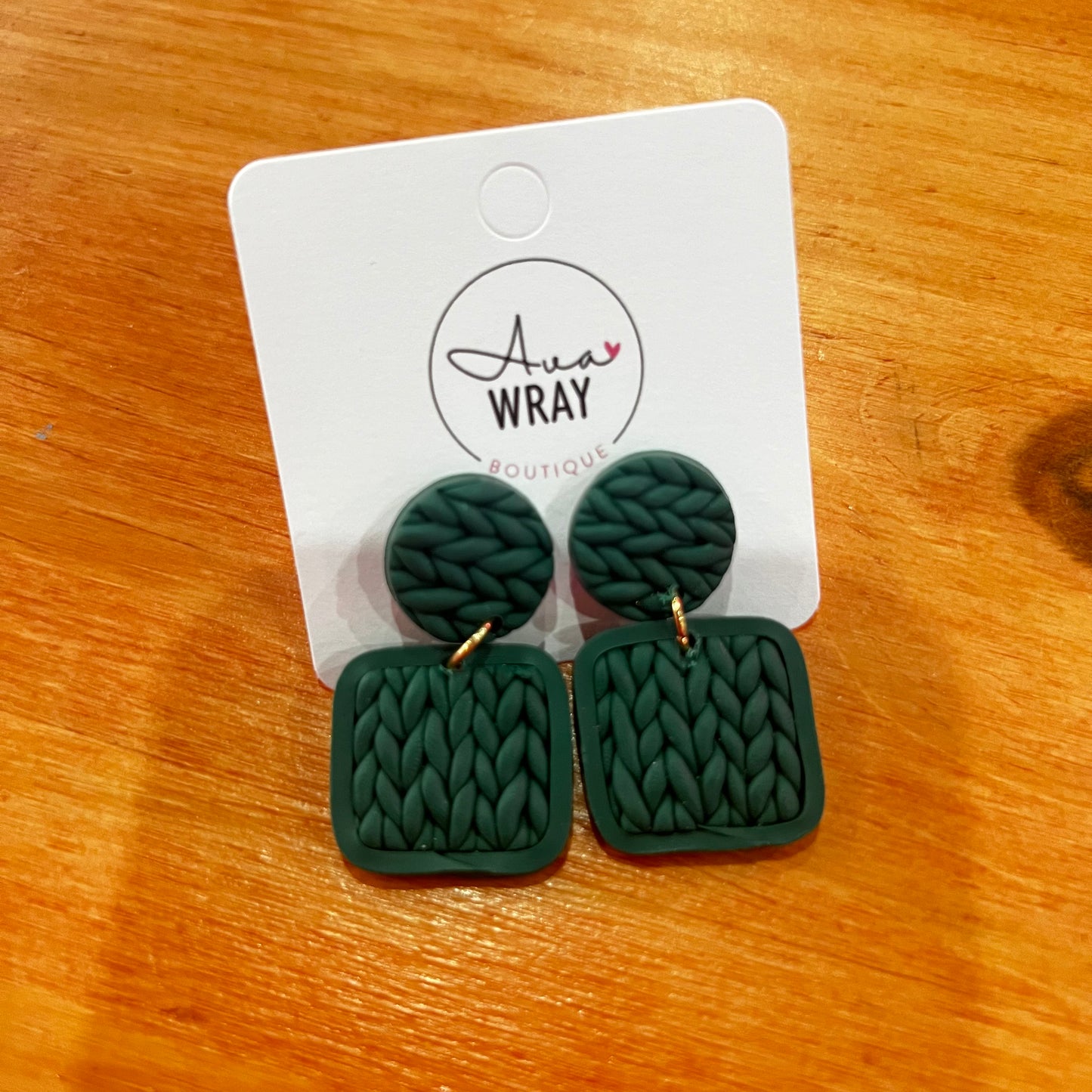 Green Knit Clay Earrings