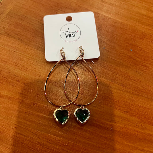 Green Heart Dangle Earrings