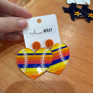 Softball Stripe Heart Statement Earrings