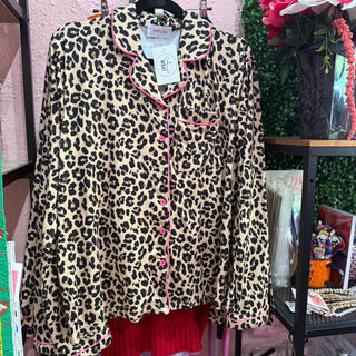 Leopard Luxe Pink Trim Ruffle Pajama Set