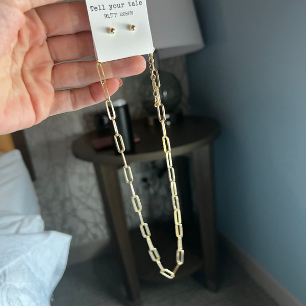 Gold Link Chain & Earrings
