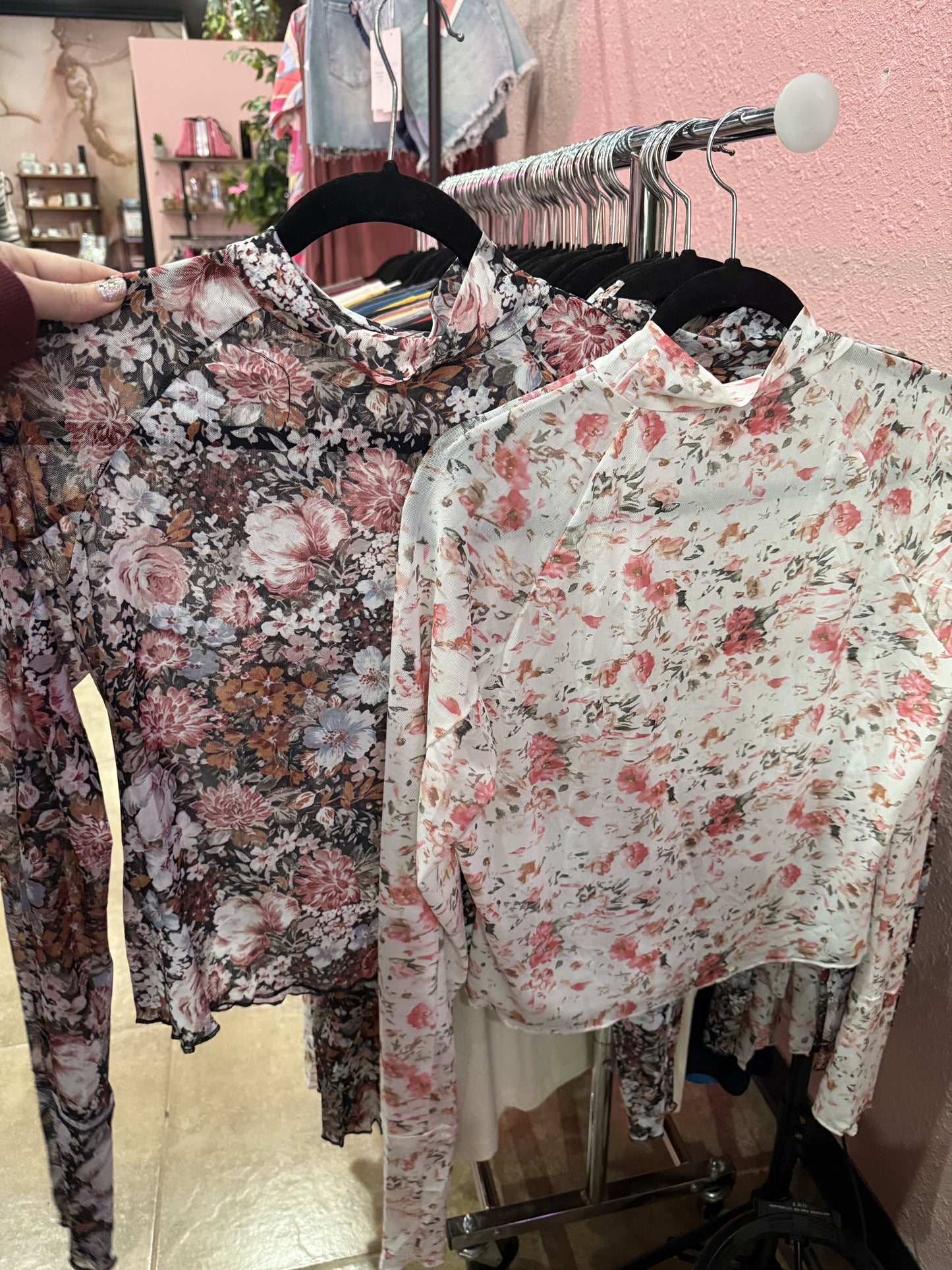 Floral Long Sleeve Mesh Top