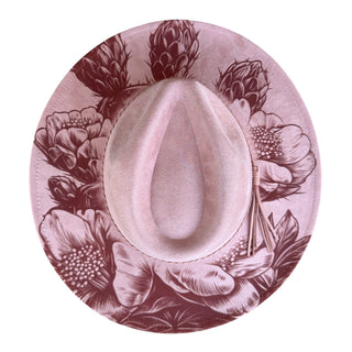 Vegan Suede Laser Etched Flat Brimmed | Dusty Pink