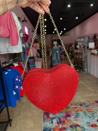 Rhinestone Heart Crossbody Bag – Sparkly Evening Clutch with Gold Chain Strap (3 colors)