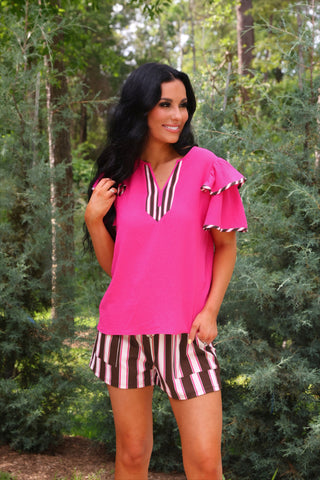 Ava Flutter Sleeve Blouse- Neapolitan Stripes