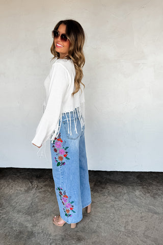 Evie Floral Embroidered Denim Jeans