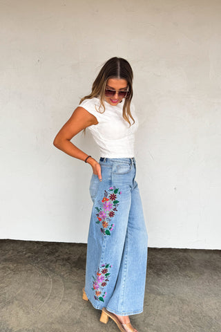 Evie Floral Embroidered Denim Jeans