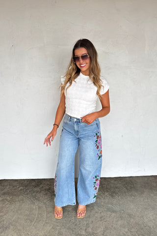 Evie Floral Embroidered Denim Jeans