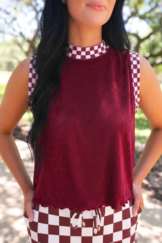 Checkmate Ribbed Tank- Maroon