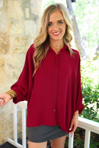 Sloane Button Up Top- Burgundy