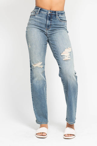 | Bryn | Judy Blue High Waisted Distressed Straight Leg Denim