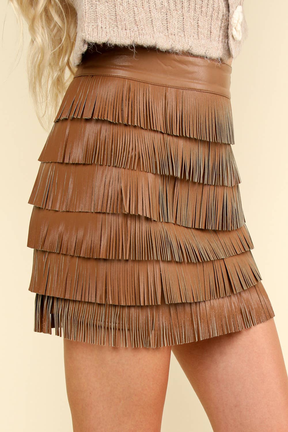 Vegan Leather Fringe Mini Skirt