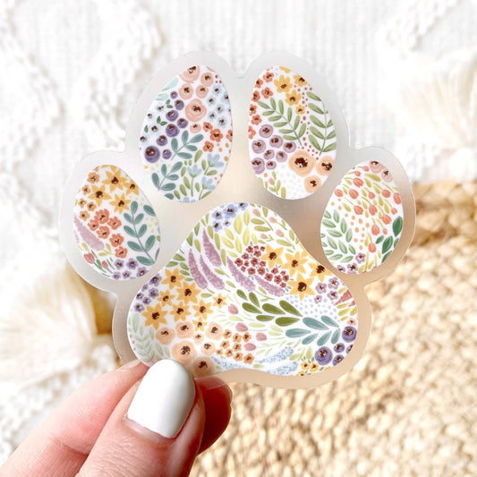 Floral Paw Print Clear Sticker
