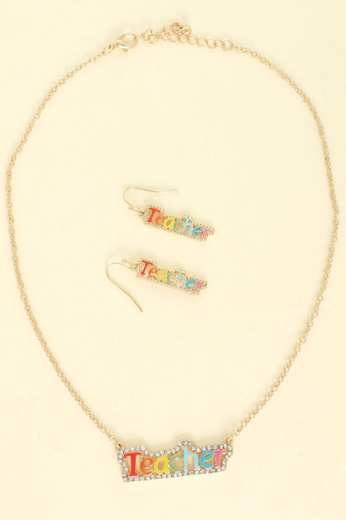 Teacher Multicolor Letter Necklace Earring Set
