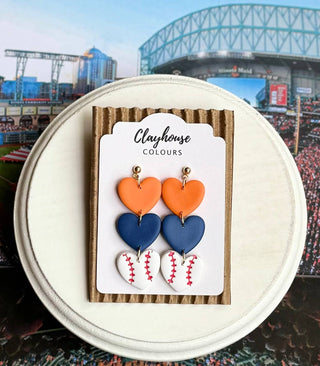 Astros Clay Earrings: Triple Hearts