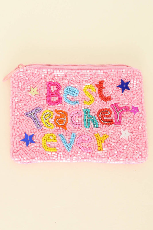 Best Teacher Ever Bead Embroidered Coin Bag