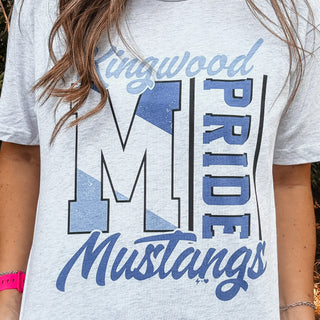Gray t-shirt with 'Kingwood Pride Mustangs' text and logo-ava wray boutique
