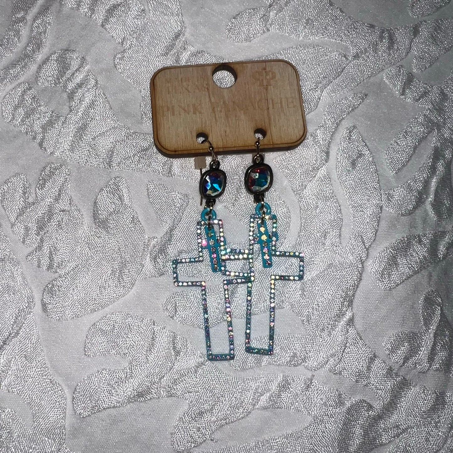 Teal Cross Earrings