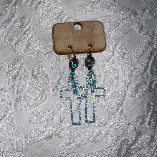 Teal Cross Earrings