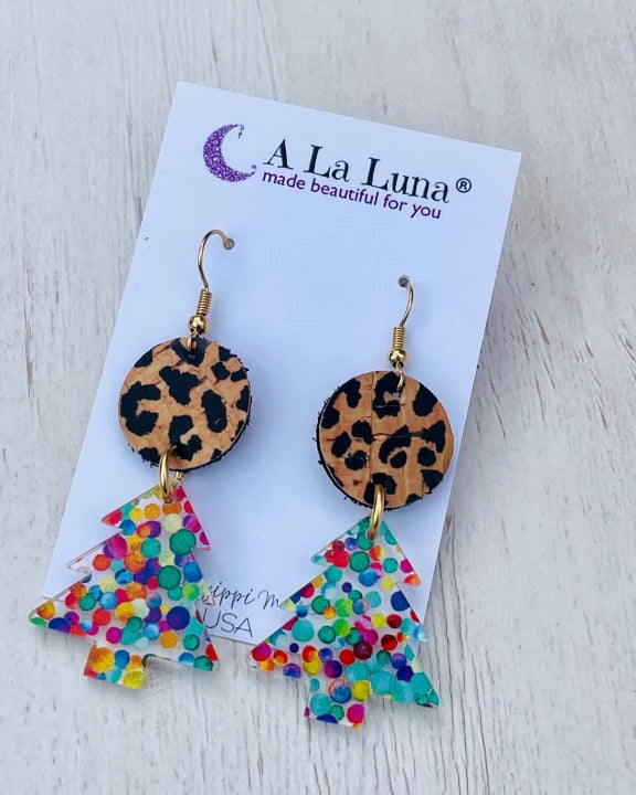 A La Luna Christmas Funfetti Leopard Earrings