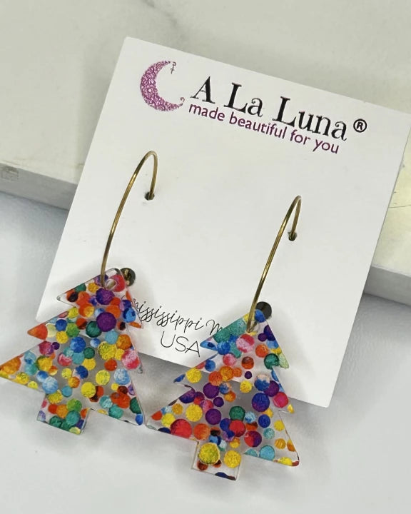 A La Luna Christmas Tree Hoop Earrings